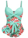 [Plus Size] 1940s Strap Flowers One-Piece Swimsuit