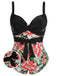 [Plus Size] 1940s Strap Flowers One-Piece Swimsuit