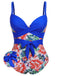 [Plus Size] 1940s Strap Flowers One-Piece Swimsuit