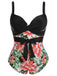 [Plus Size] 1940s Strap Flowers One-Piece Swimsuit