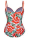 [Plus Size] 1940s Strap Flowers One-Piece Swimsuit