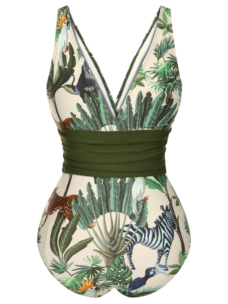 Multicolor 1960s Palm Leaf Swimsuit & Cover-Up