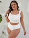 [Plus Size] White 1950s Solid Ruffle Lace-Up Swimsuit