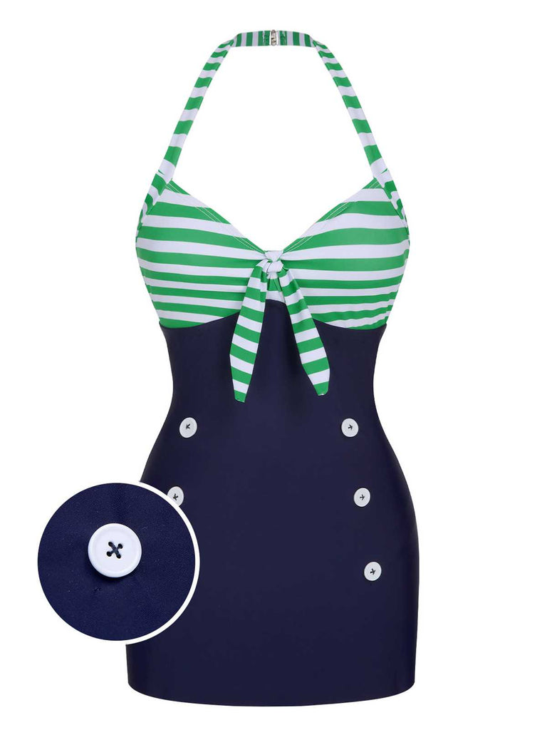 [Pre-Sale] 1960s Halter Strips Buttoned One-Piece Swimsuit