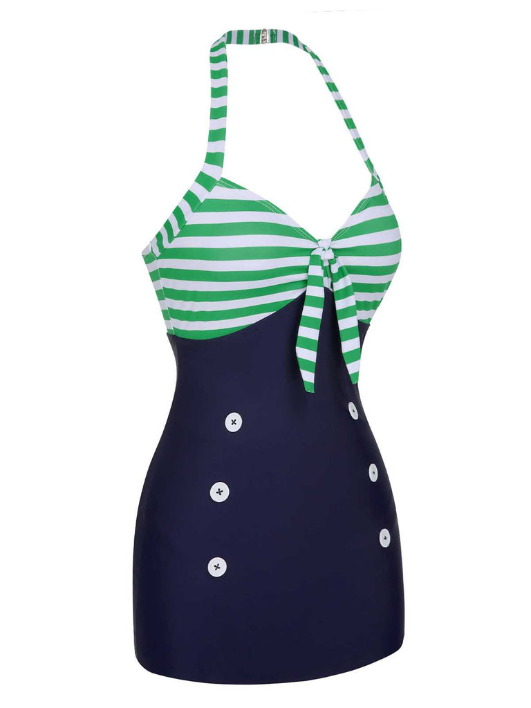 [Pre-Sale] 1960s Halter Strips Buttoned One-Piece Swimsuit