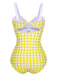 Yellow 1950s Plaid Strap Pleated Swimsuit