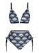 Blue 1930s Ancient Fan Lace-Up Bikini Set