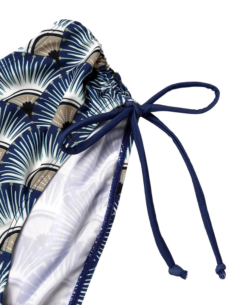 [Pre-Sale] Blue 1930s Ancient Fan Lace-Up Bikini Set