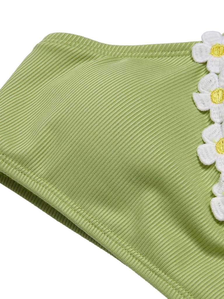 Light Green 1960s Halter Knit Daisy Swimsuit