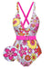 1960s Flowers Back-Cross Strap Belt Swimsuit