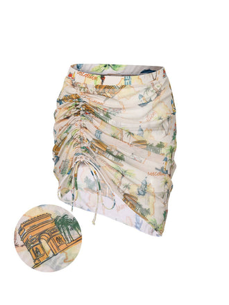 [US Warehouse] Yellow 1970s Retro Architectural Pattern Drawstring Cover-Up