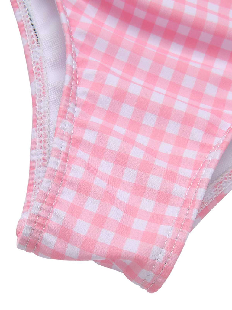 [Pre-Sale] Pink 1950s Spaghetti Strap Heart Plaids Swimsuit