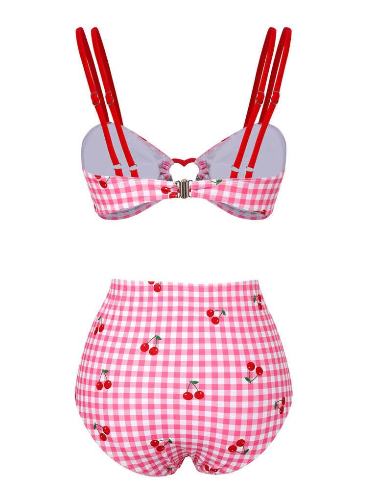 [Pre-Sale] Pink 1950s Plaid & Cherry Strap Swimsuit