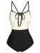 1950s Color Contrast BowKnot Strap Swimsuit