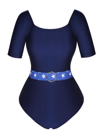 Dark Blue 1940s Stars One-Piece Swimsuit