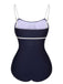 Dark Blue 1930s Spaghetti Strap Pleated Swimsuit