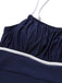 Dark Blue 1930s Spaghetti Strap Pleated Swimsuit