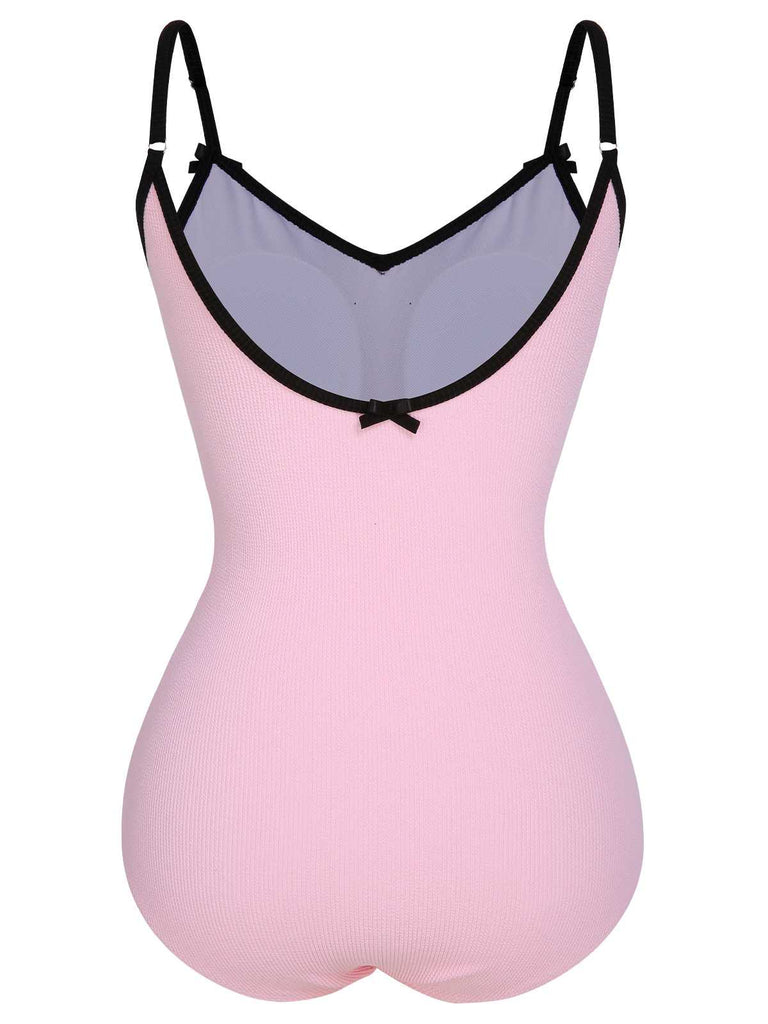 1950s Spaghetti Strap Bow One-Piece Swimsuit