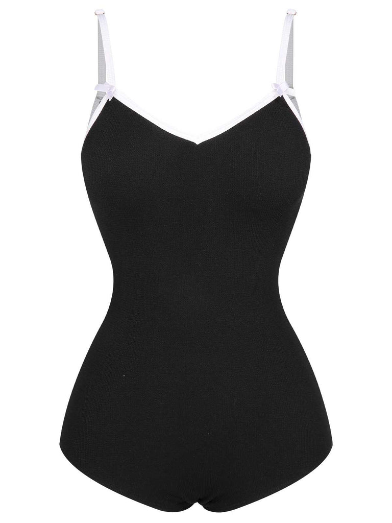 1950s Spaghetti Strap Bow One-Piece Swimsuit