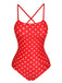 Red 1950s Polka Dot Back Strap One-Piece Swimsuit