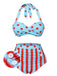 Blue 1940s Polka Dot Stripe Halter Swimsuit