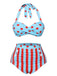 [Pre-Sale] Blue 1940s Polka Dot Stripe Halter Swimsuit