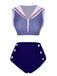 Dark Blue 1940s Dots Sailor Collar Swimsuit