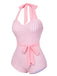 [Pre-Sale] Pink 1940s Plaid Halter One-Piece Swimsuit