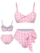 Pink 1940s Spaghetti Strap Plaid Bow Swimsuit