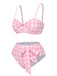 Pink 1940s Spaghetti Strap Plaid Bow Swimsuit