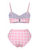 Pink 1940s Spaghetti Strap Plaid Bow Swimsuit