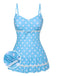 [Pre-Sale] Blue 1940s Spaghetti Strap Polka Dots One-Piece Swimsuit