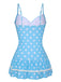 [Pre-Sale] Blue 1940s Spaghetti Strap Polka Dots One-Piece Swimsuit