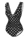 Black 1950s Polka Dot Ruffle V-Neck Swimsuit