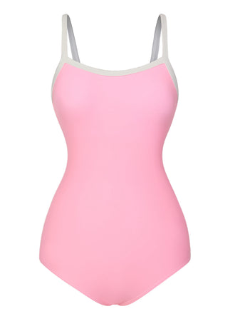 Pink & White 1950s U-Back Strap Swimsuit