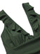 Army Green 1950s Solid Ruffles V-Neck Swimsuit