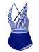 1950s Color Contrast Striped Ruffle Swimsuit