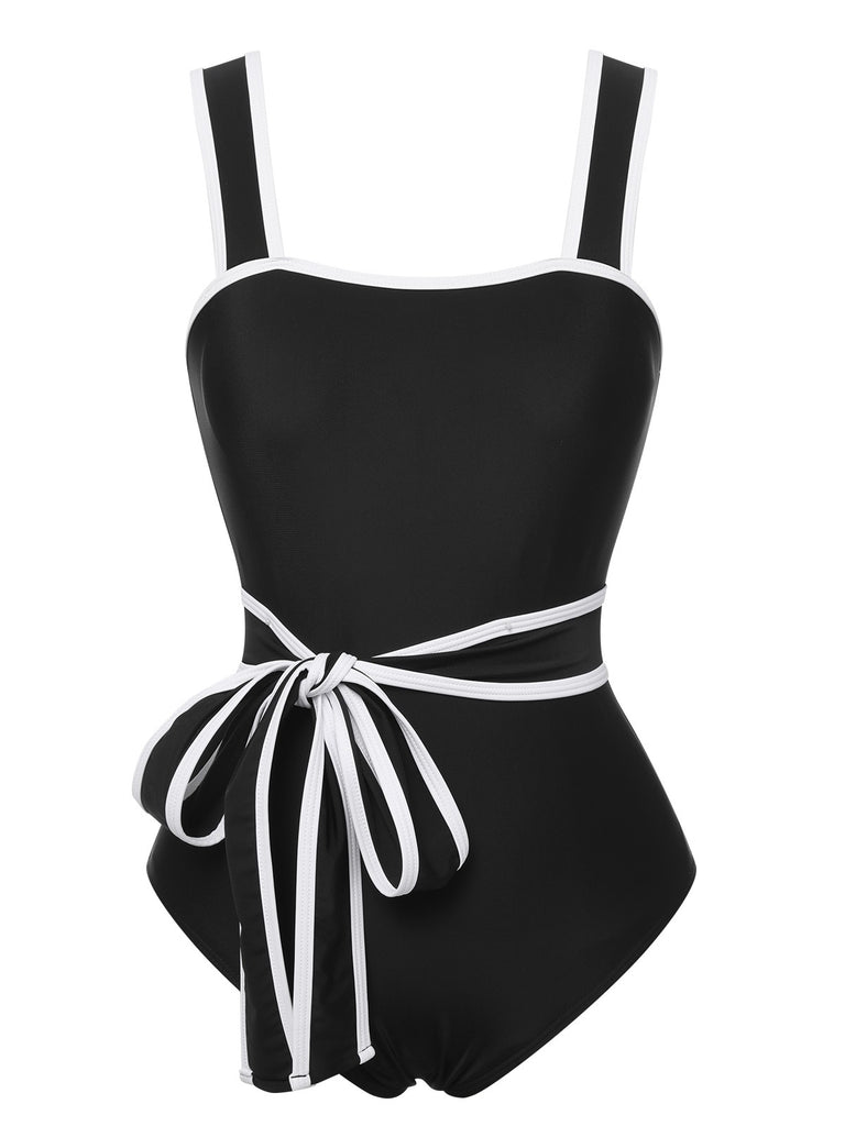 Black & White 1950s Wide Strap One-Piece Swimsuit