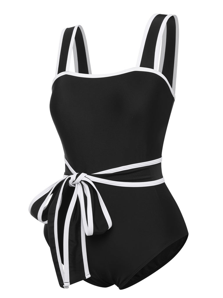 Black & White 1950s Wide Strap One-Piece Swimsuit