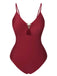 1950s Solid Hollow V-Neck One-Piece Swimsuit