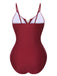 1950s Solid Hollow V-Neck One-Piece Swimsuit