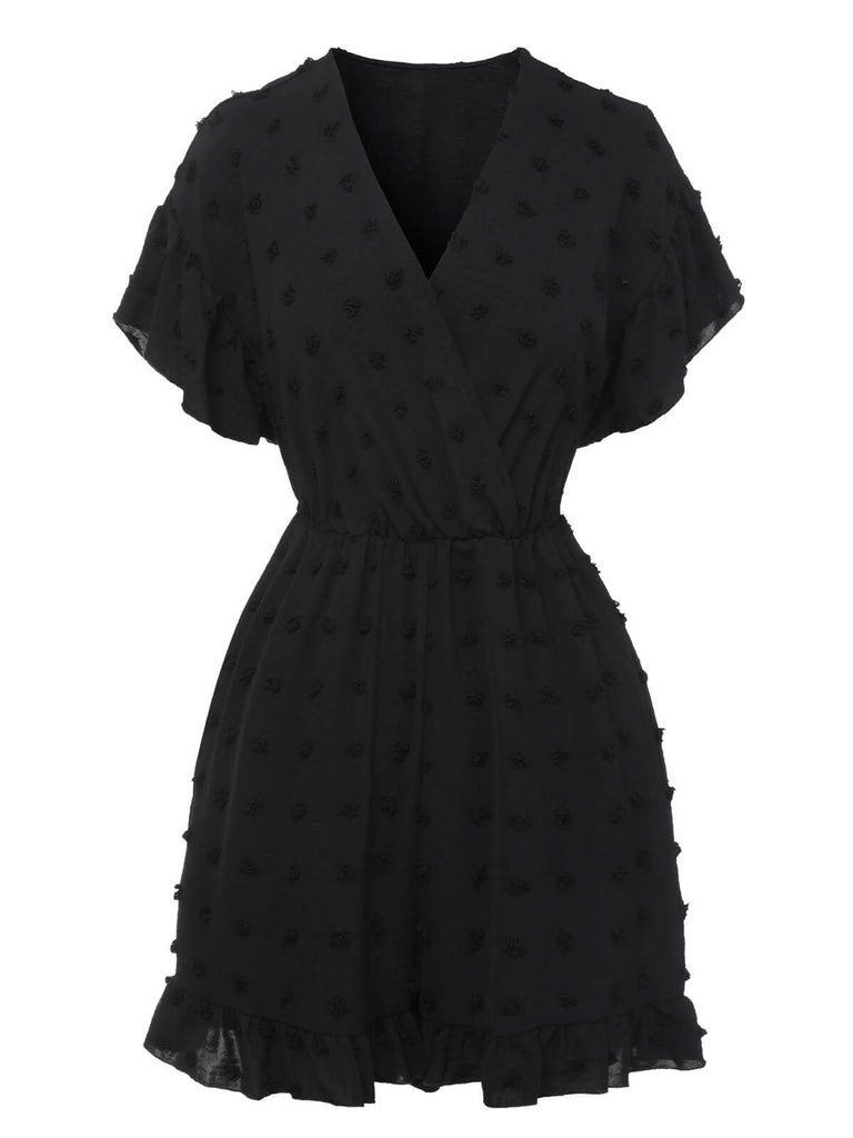 Black 1950s Polka Dots Surplice V-Neck Romper