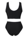 Black 1950s Solid Jagged Edge Swimsuit