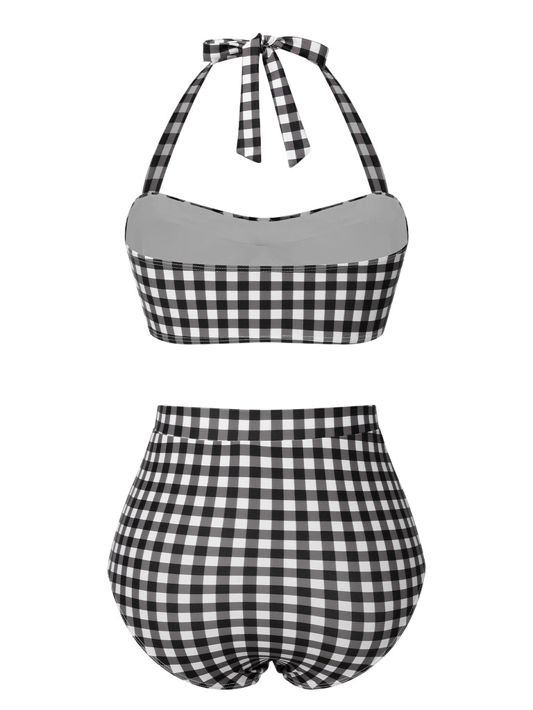 Black 1940s Plaid Halter Swimsuit