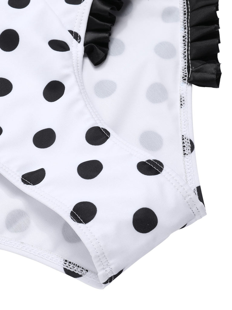 White 1950s Polka Dots Strap Swimsuit