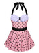 [Pre-Sale] Pink 1950s Halter Polka Dots One-Piece Swimsuit