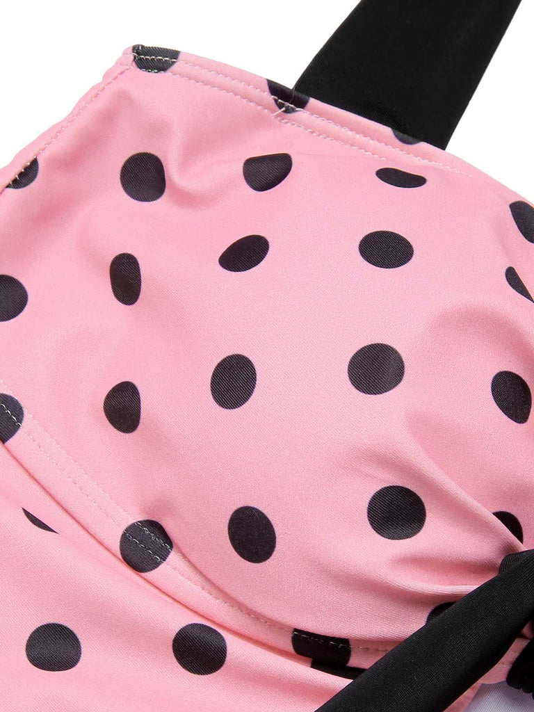 [Pre-Sale] Pink 1950s Halter Polka Dots One-Piece Swimsuit