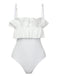 White 1970s Solid Ruffles Bandeau Swimsuit