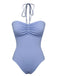Sky Blue 1970s Solid Drawstring Bandeau Swimsuit
