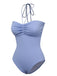 Sky Blue 1970s Solid Drawstring Bandeau Swimsuit